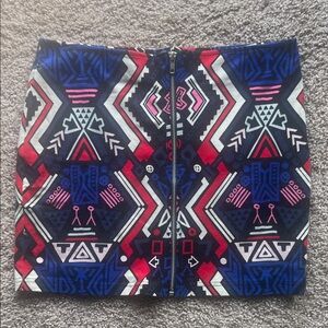 Geometric Patterned Skirt - Blue and Red